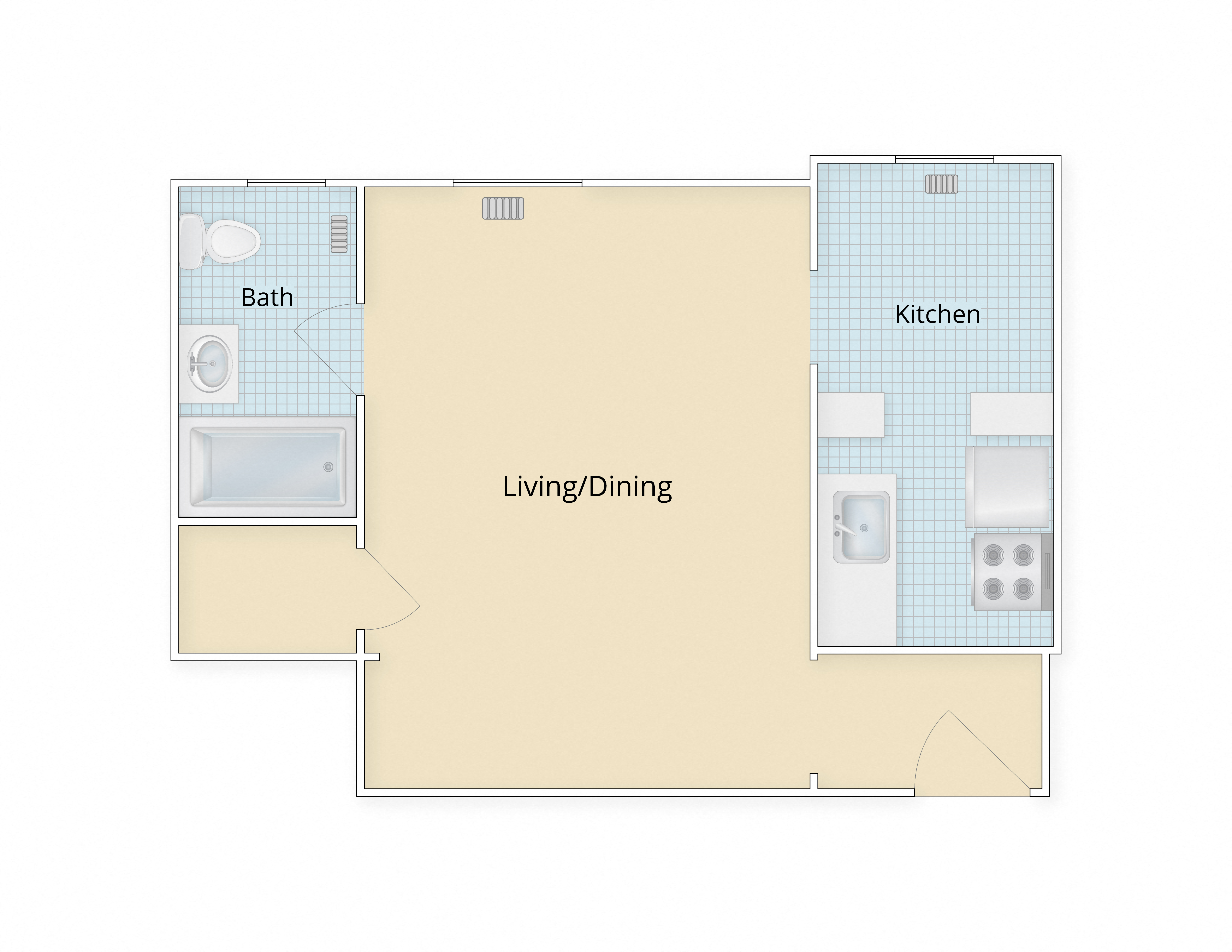 Kew Gardens apartments Georgetown Washington DC large studio floor plan  at Kew Gardens, Washington, DC